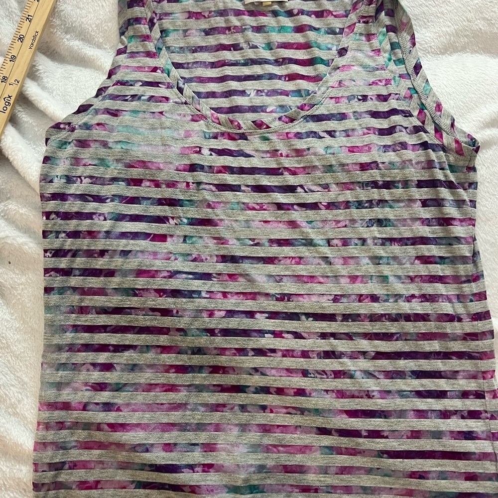 Calvin Klein Striped Scoop Neck Tank in Purple and Gray